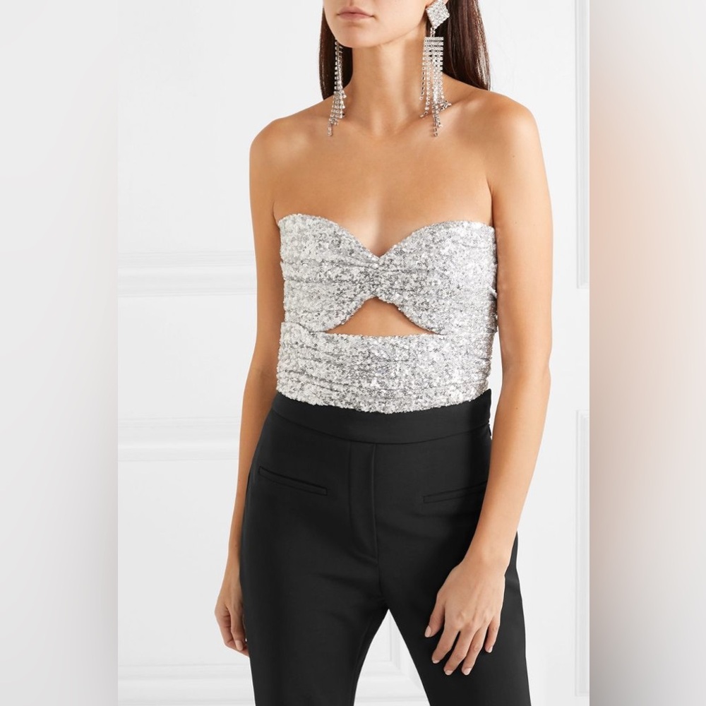ATTICO Silver Sequined Strapless Dress Top